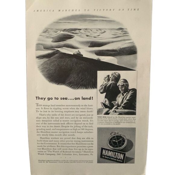 Vintage 1943 Hamilton Watch They Go To Sea On Land Ad Advertisement - Picture 3 of 4